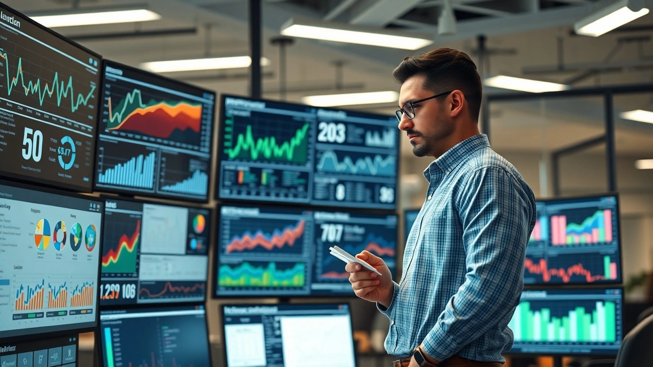 Une représentation d'un professionnel du marketing numérique analysant les mises à jour des algorithmes IA et leur impact sur la stratégie SEO.