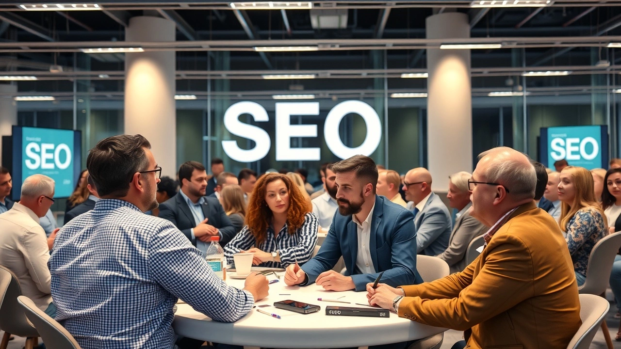 photographie d'une conférence SEO moderne avec des participants