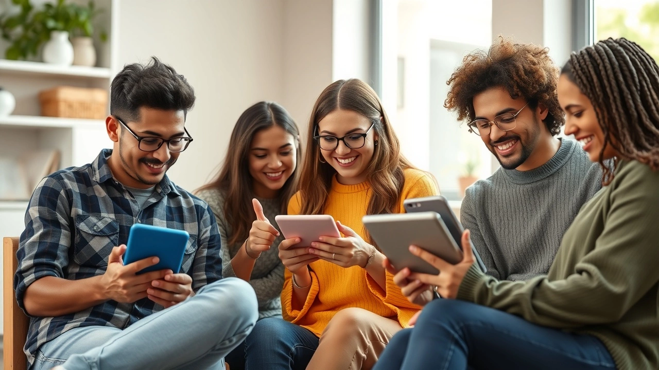 personnes discutant en ligne sur des appareils variés