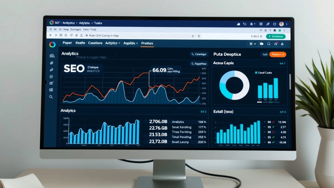 écran d'ordinateur avec des graphiques d'analytics SEO