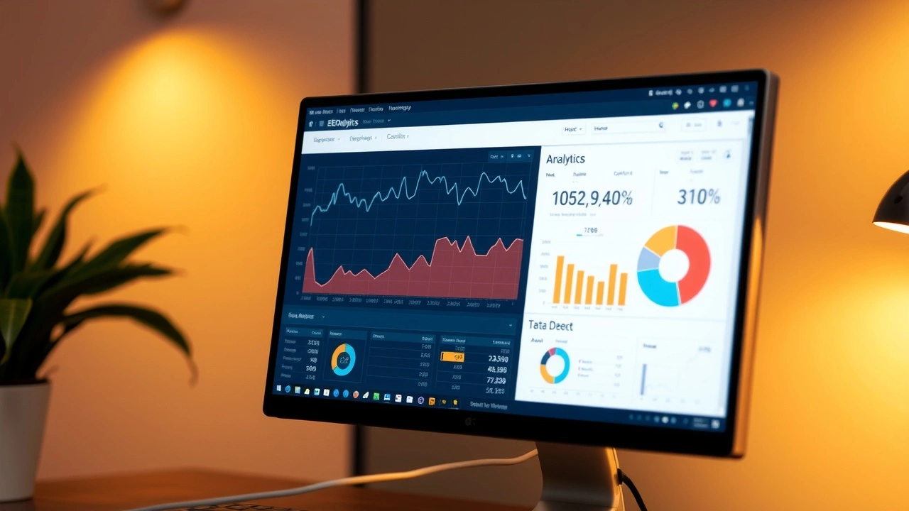 écran d'ordinateur avec graphiques d'analyse SEO