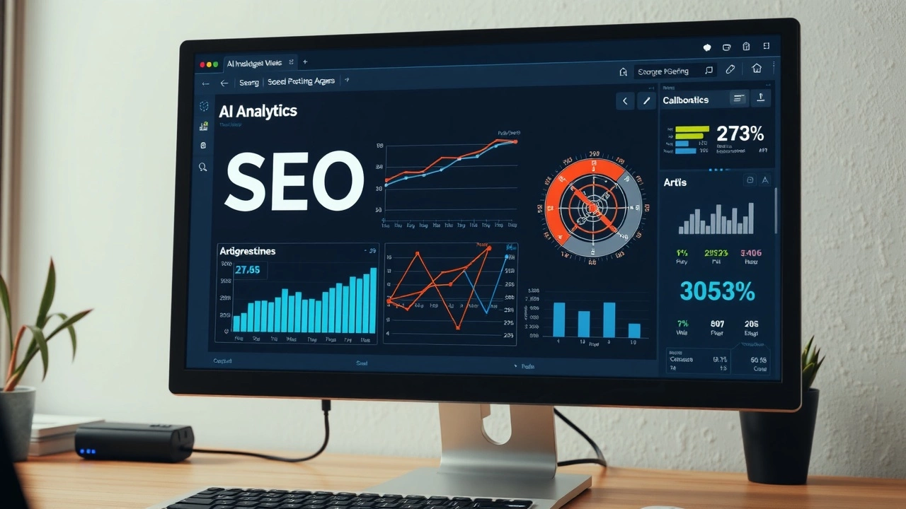 écran d'ordinateur affichant des analyses SEO avec IA