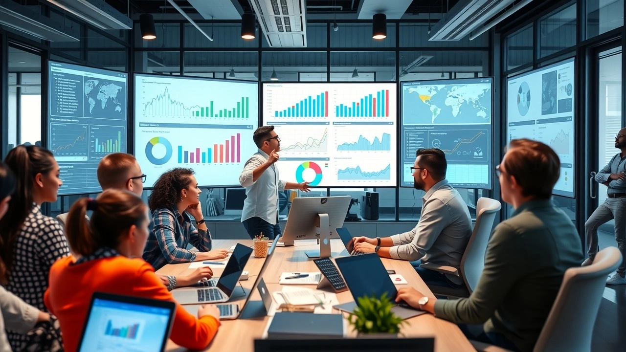 Équipe de marketing numérique analysant des données pour ajuster une stratégie de contenu SEO.