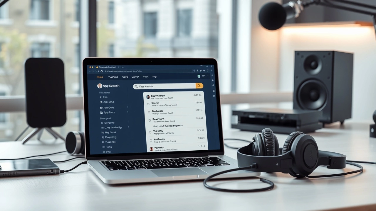 espace de travail moderne avec outils de recherche de mots-clés