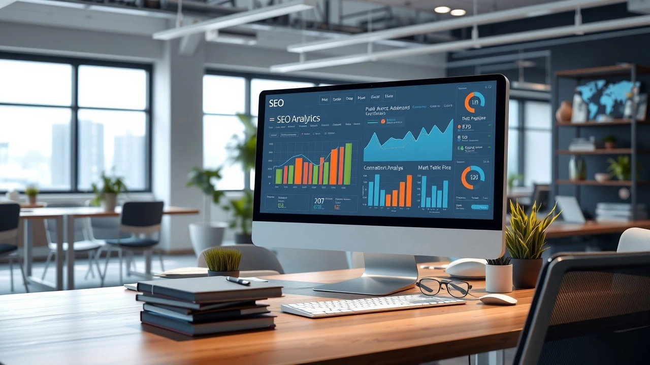 espace de travail moderne avec outils SEO et IA