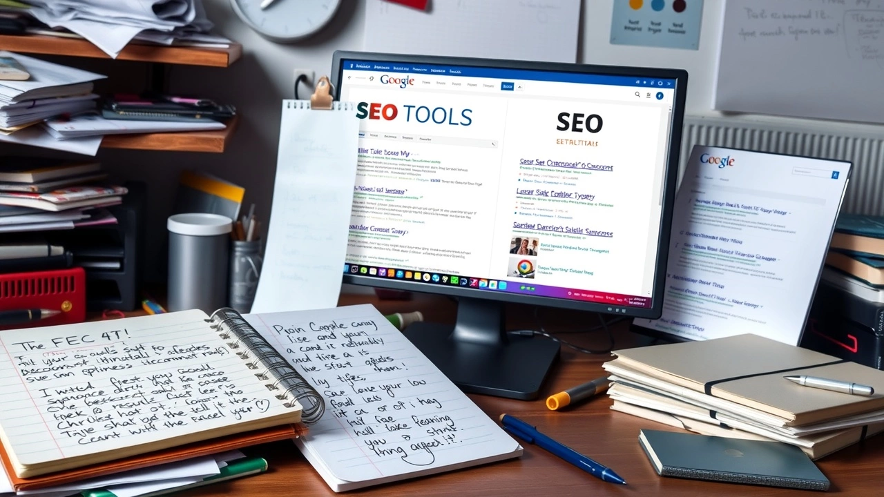 espace de travail avec outils SEO et notes
