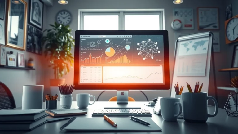 Un espace de travail moderne illustrant l'utilisation de l'IA pour le SEO.