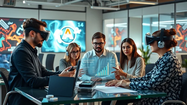 Une représentation d'un espace de travail moderne axé sur l'optimisation du SEO pour les plateformes de réalité augmentée.