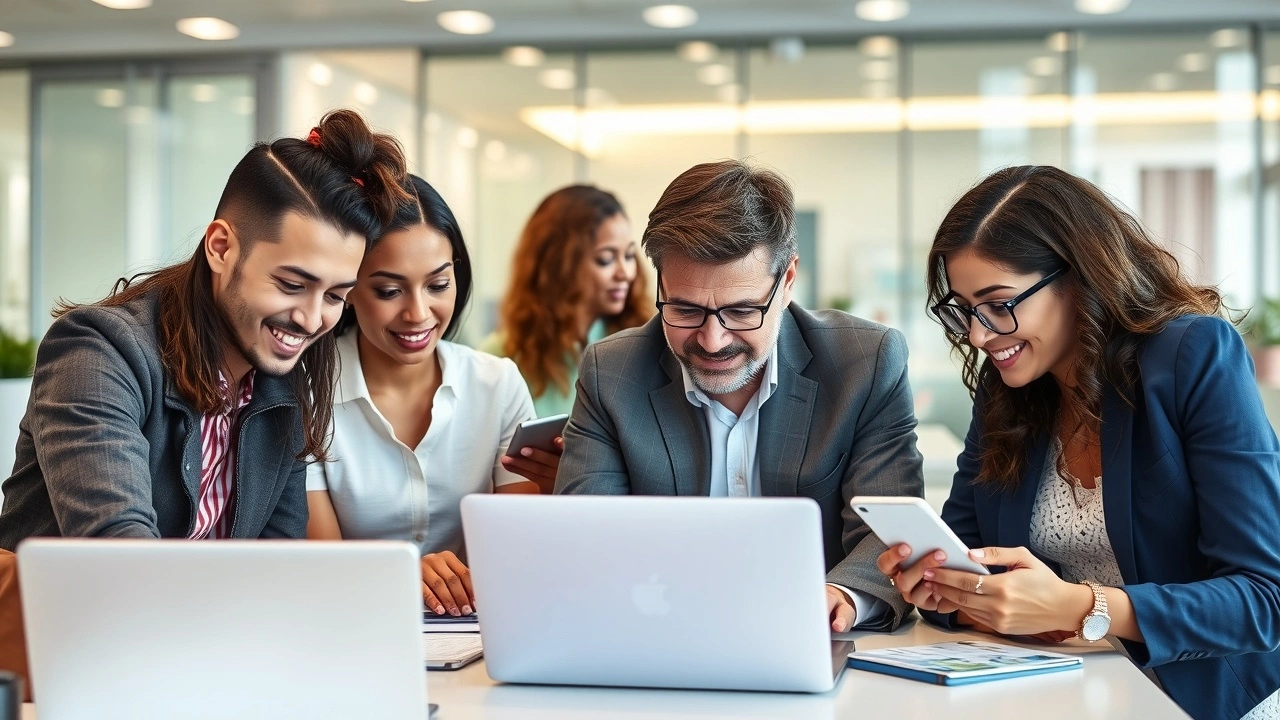 Groupe de personnes analysant des données sur des appareils