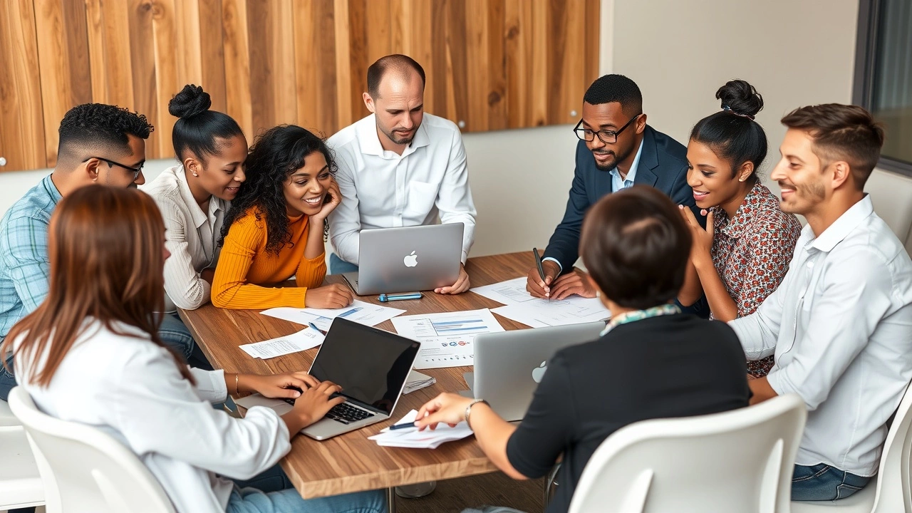 groupe divers de personnes collaborant sur le SEO et lIA