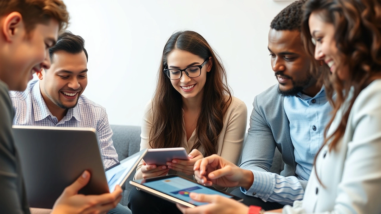 groupe divers utilise des appareils numériques pour SEO
