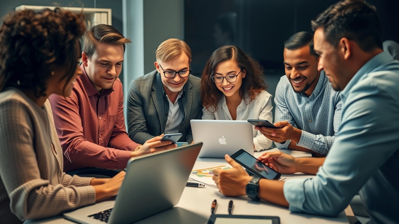 groupe de personnes partageant des idées sur des ordinateurs