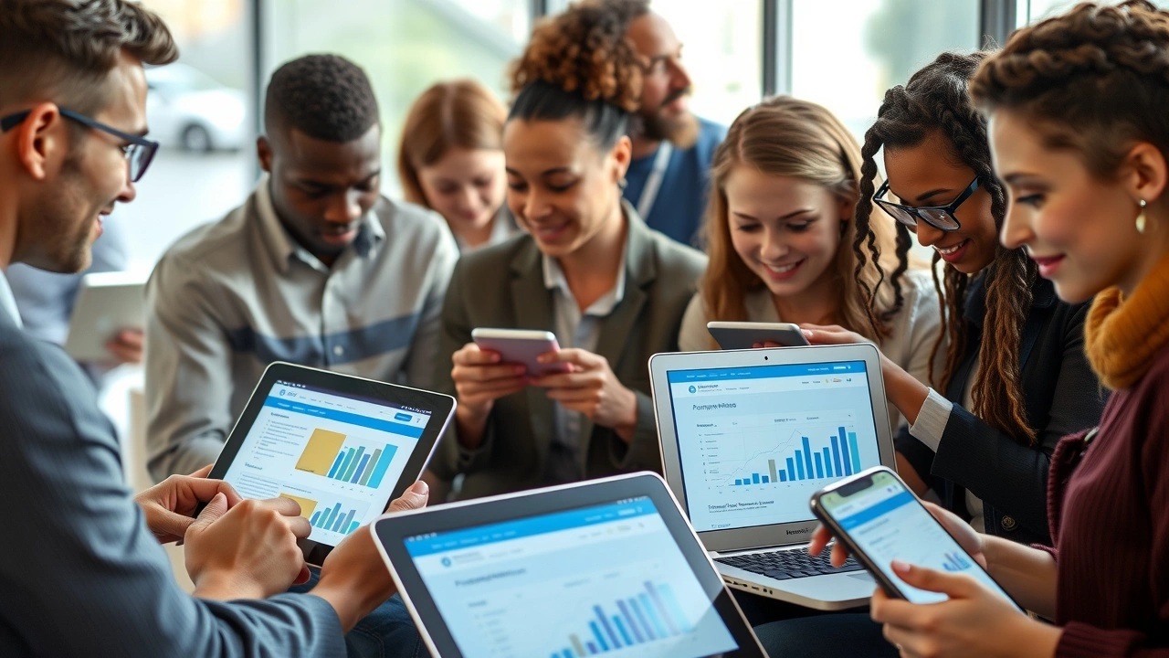 groupe de personnes utilisant des ordinateurs pour comparer des produits