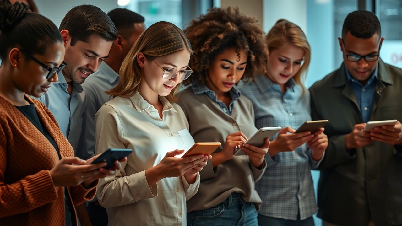 groupe divers utilisant des appareils pour le contenu numérique