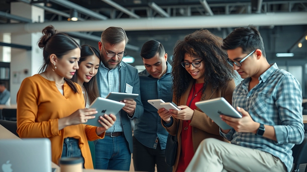 groupe divers d'utilisateurs avec des appareils numériques