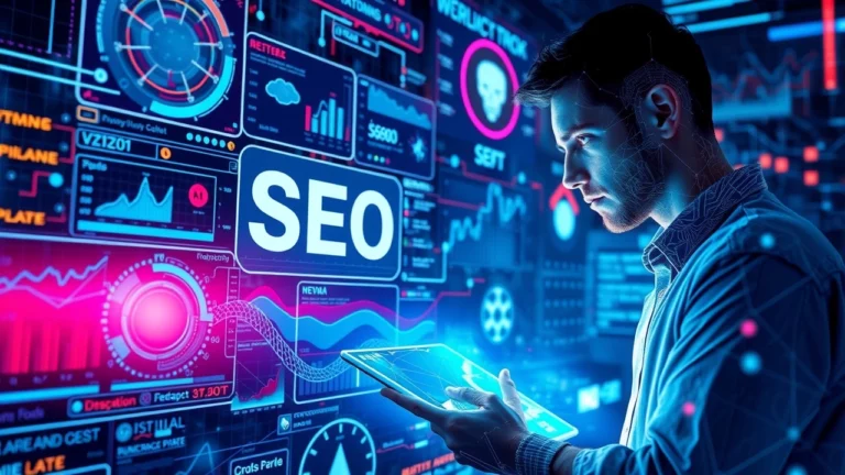 Une illustration photoréaliste de l'IA surveillant le SEO.