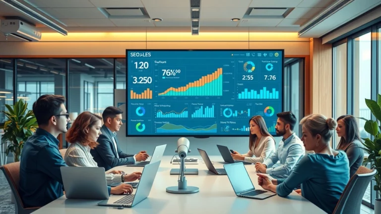 Image illustrant l'IA et la surveillance des innovations SEO dans un bureau moderne.