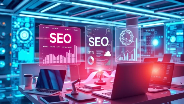 Une représentation photoréaliste de l'impact de l'IA sur les tendances SEO émergentes.