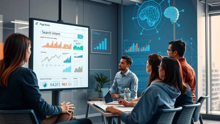 Un professionnel du marketing digital analysant des données de recherche dans un bureau moderne.