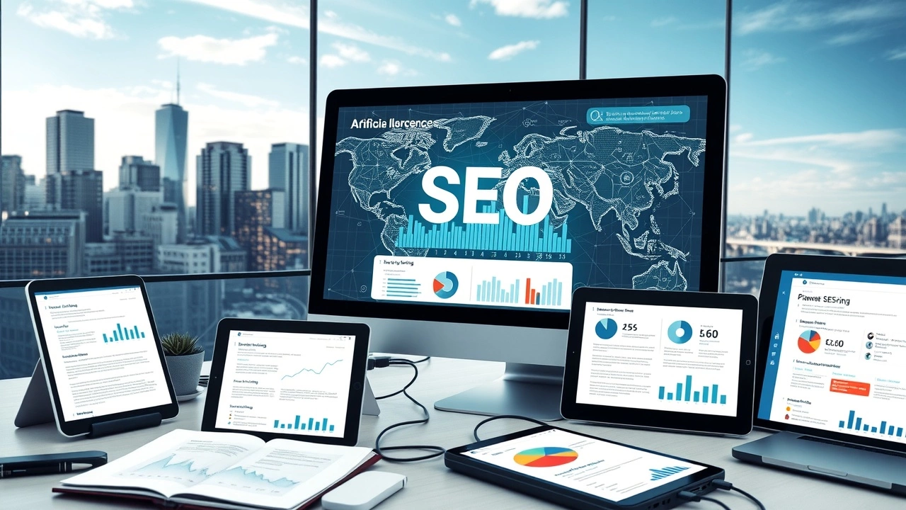 Une scène illustrant l'influence de l'IA sur la création de contenu SEO pertinent.