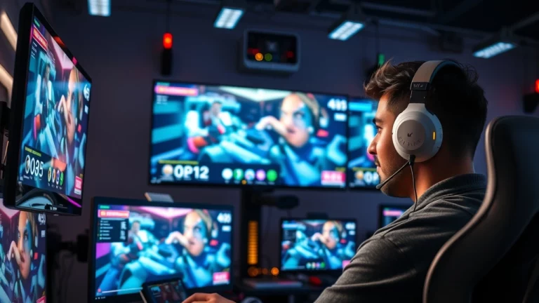 Un joueur en streaming dans un environnement de jeu professionnel