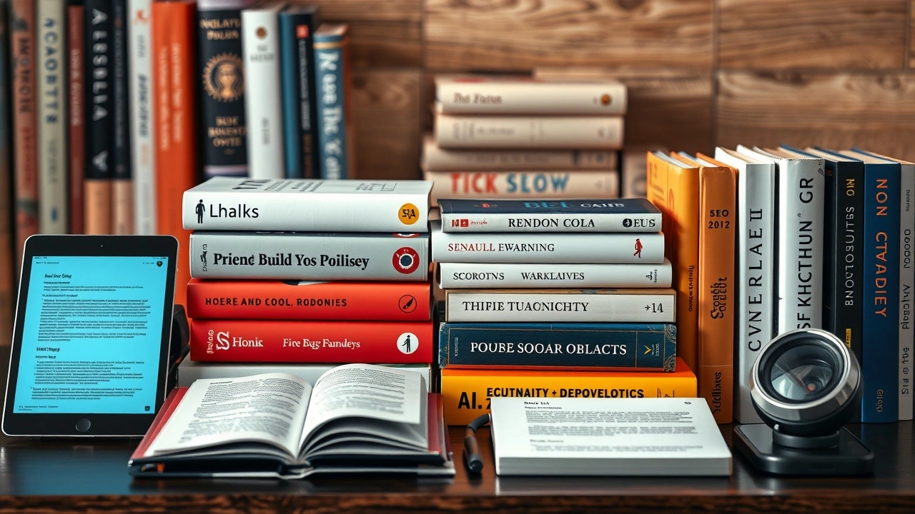 collection de livres et appareils sur le seo et l ia