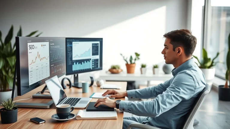 Une personne créant du contenu engageant et pertinent pour le SEO avec des outils d'IA.