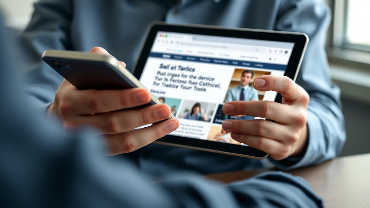 person utilisant smartphone et tablette pour optimiser site web