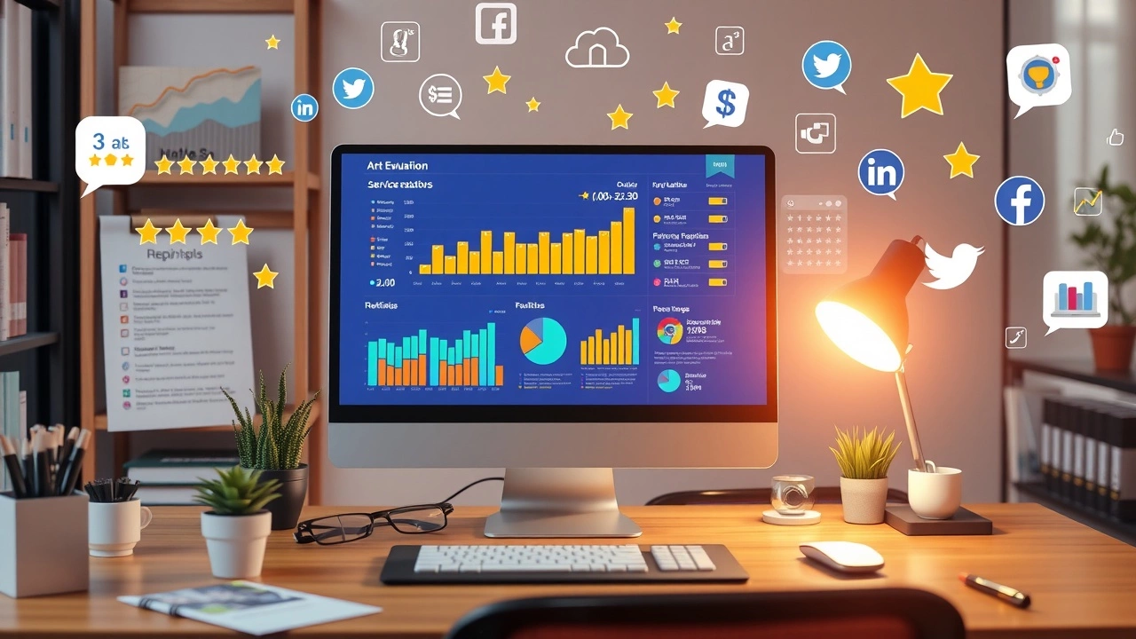 Illustration d'une optimisation SEO pour les plateformes d'évaluation de services.