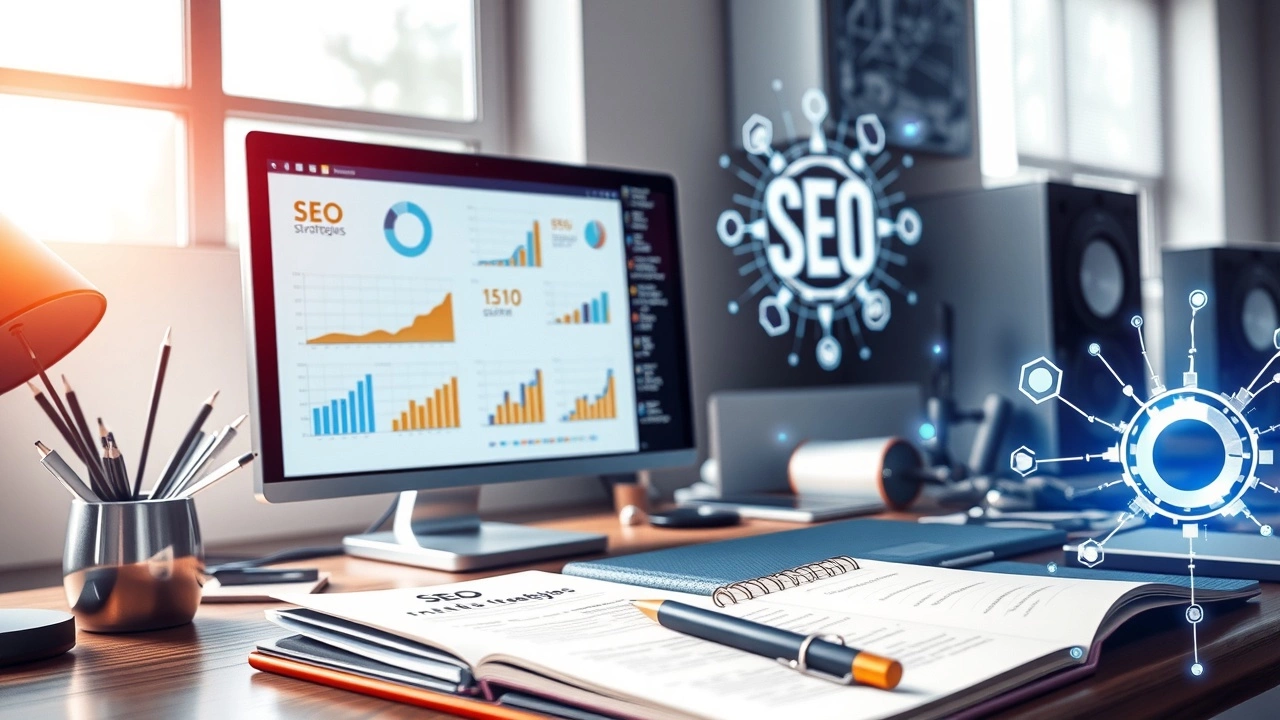 Illustration photorealiste de l'optimisation SEO par l'intelligence artificielle