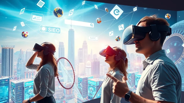 Scène de réalité virtuelle immersive avec utilisateurs et éléments interactifs.