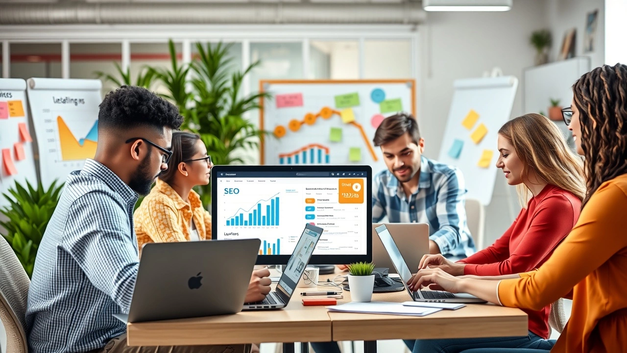 Une image illustrant des individus travaillant ensemble sur des stratégies SEO pour des blogs collaboratifs.