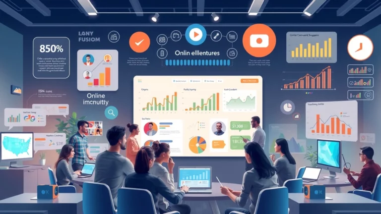 Illustration d'une plateforme collaborative avec des individus travaillant sur le SEO et la croissance communautaire en ligne.