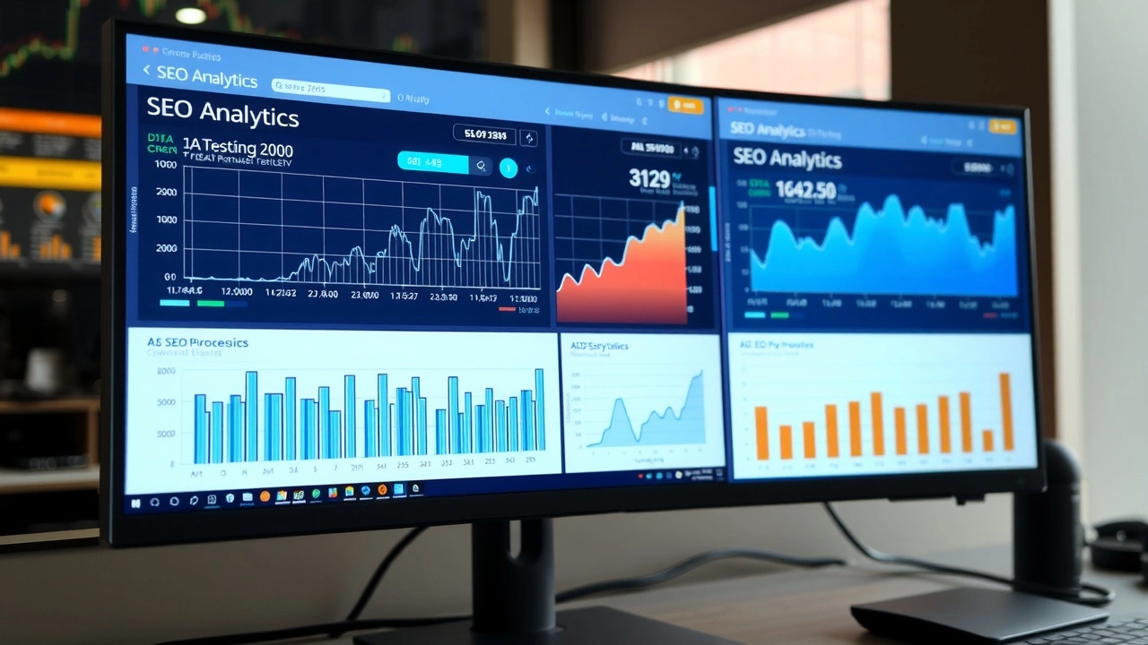 ordinateur affichant des graphiques d'analyse SEO
