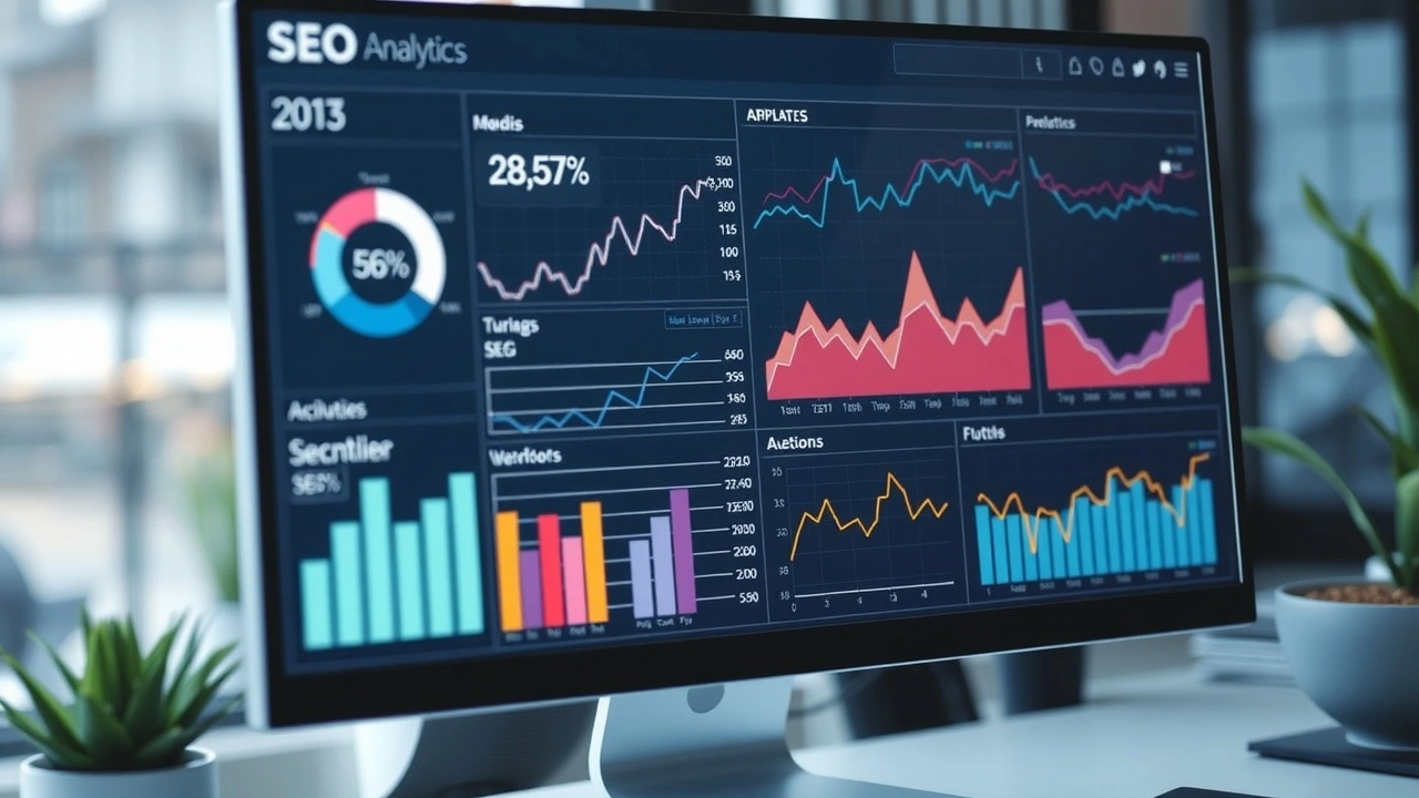 écran d'ordinateur montrant des analyses SEO et graphiques