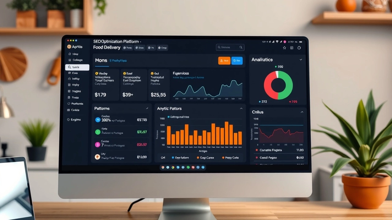 ordinateur avec outils doptimisation SEO pour livraison alimentaire