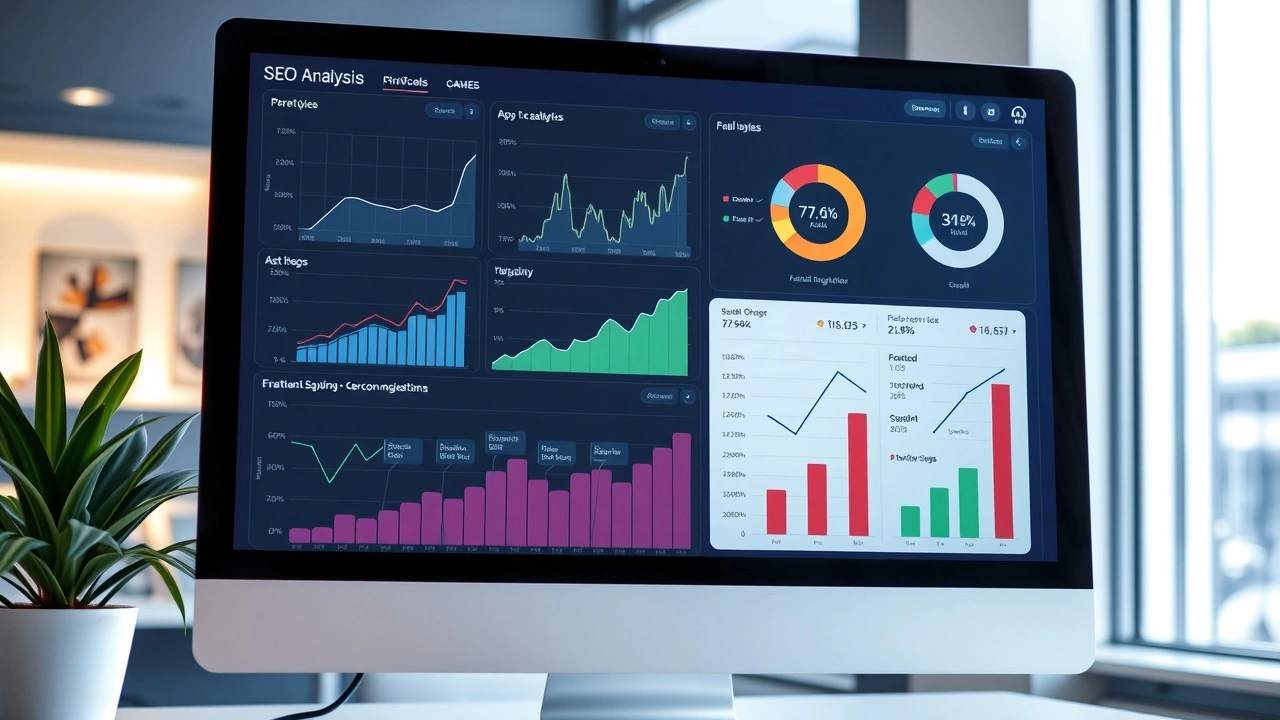 ordinateur affichant des outils d'analyse SEO