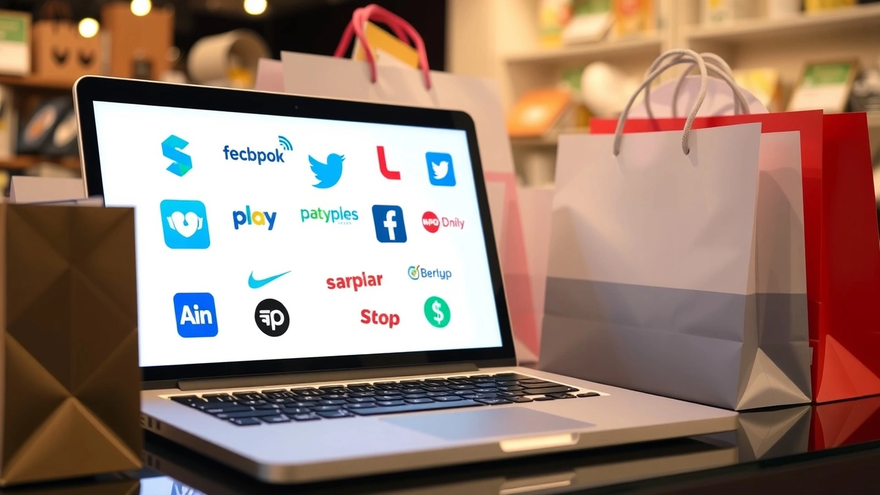 photo d'un ordinateur portable avec logos de commerce social