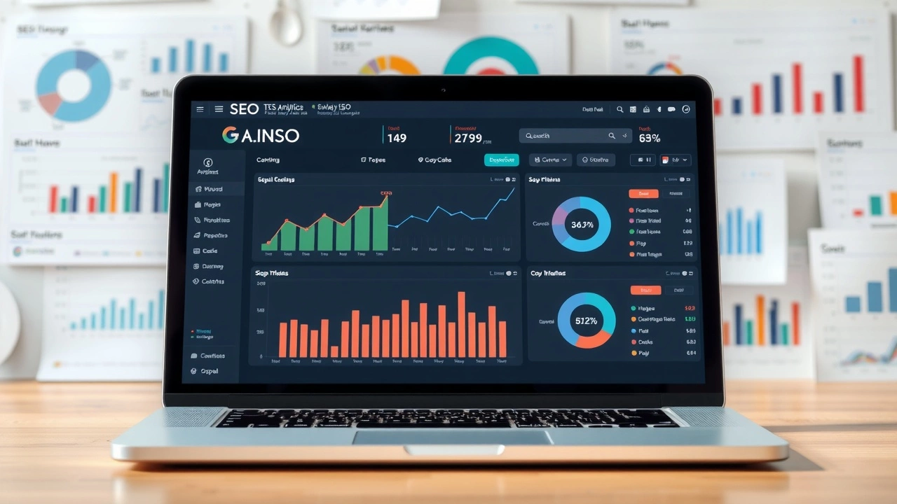 ordinateur portable avec tableau de bord SEO affiché