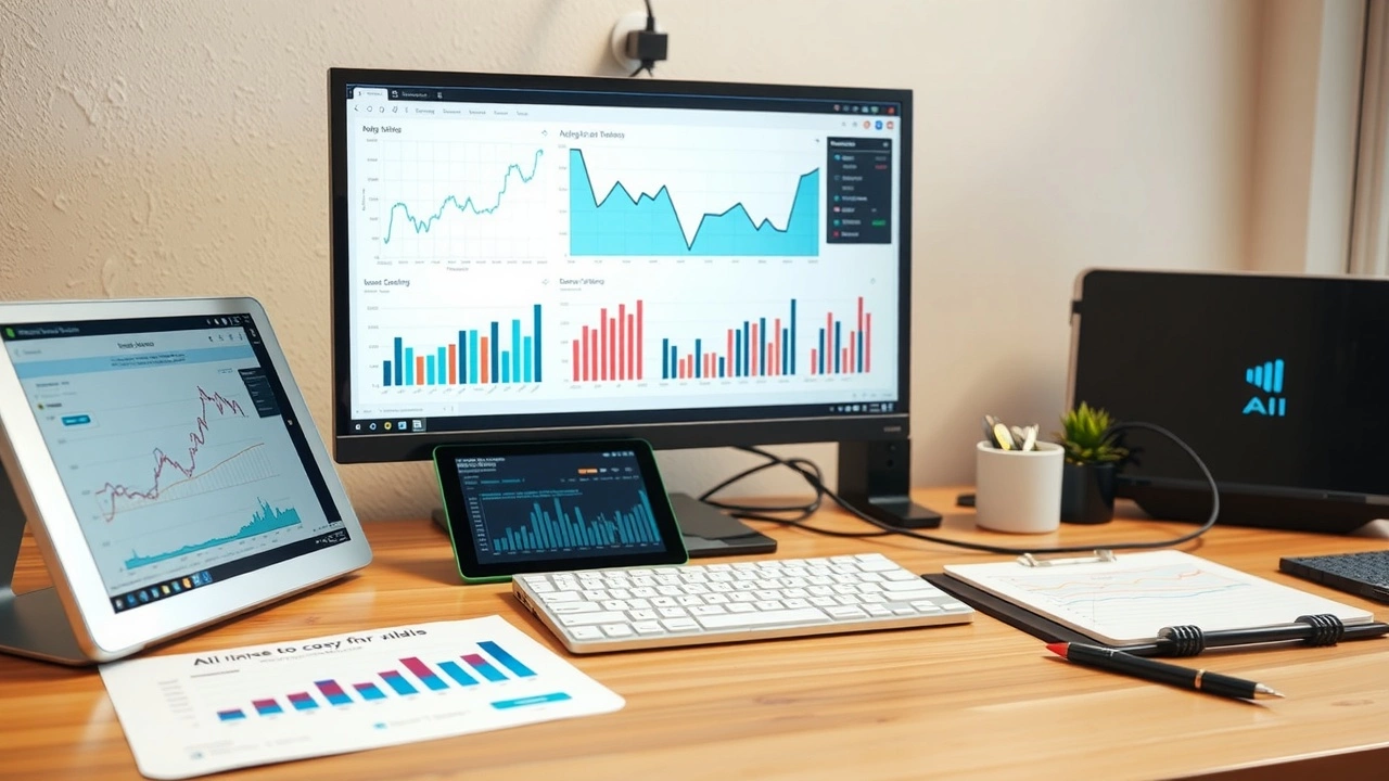 outils d'IA et tableaux sur un bureau