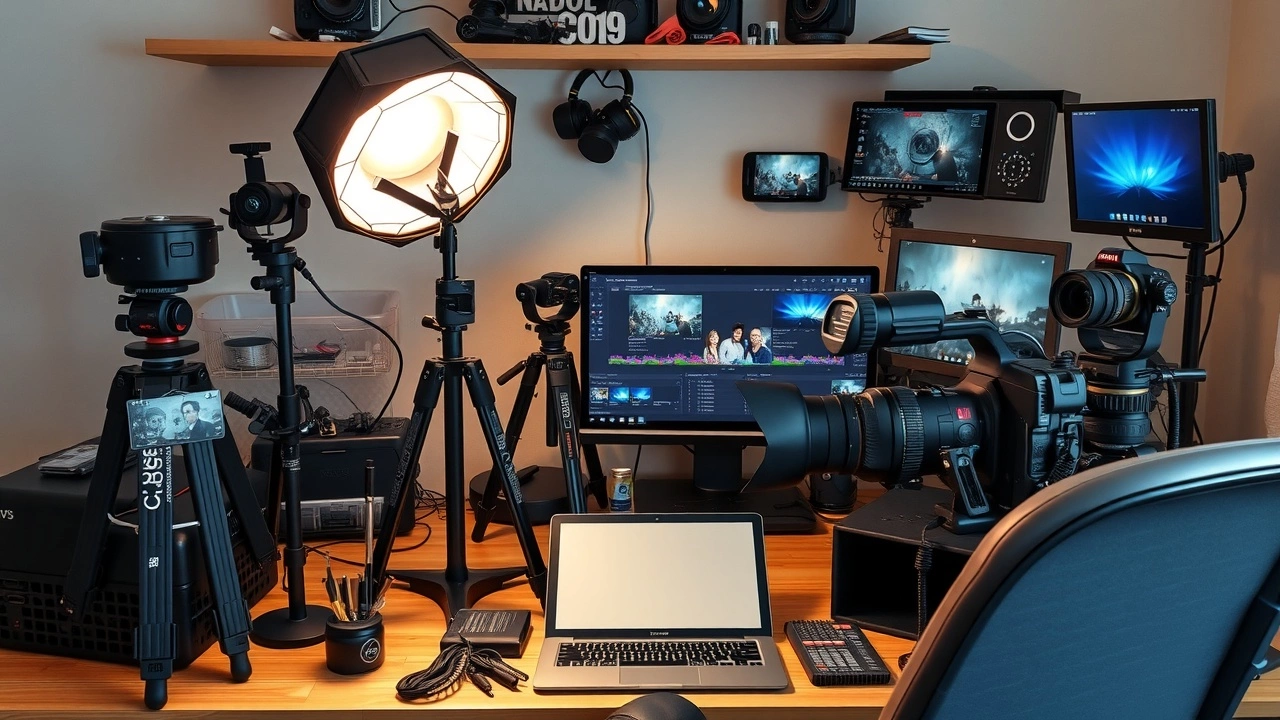 collection d'outils de production video sur un bureau