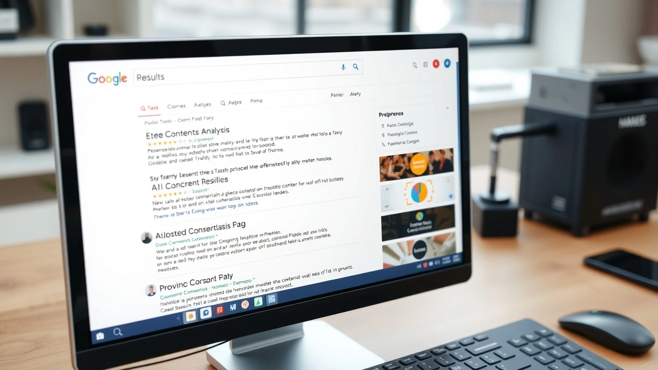 page de résultats de recherche avec outils d'analyse IA