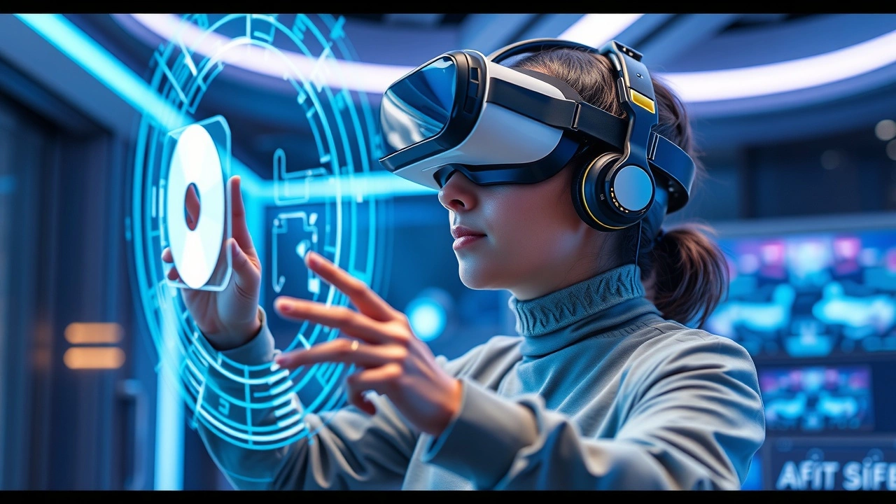 person utilisant un casque de realite mixte