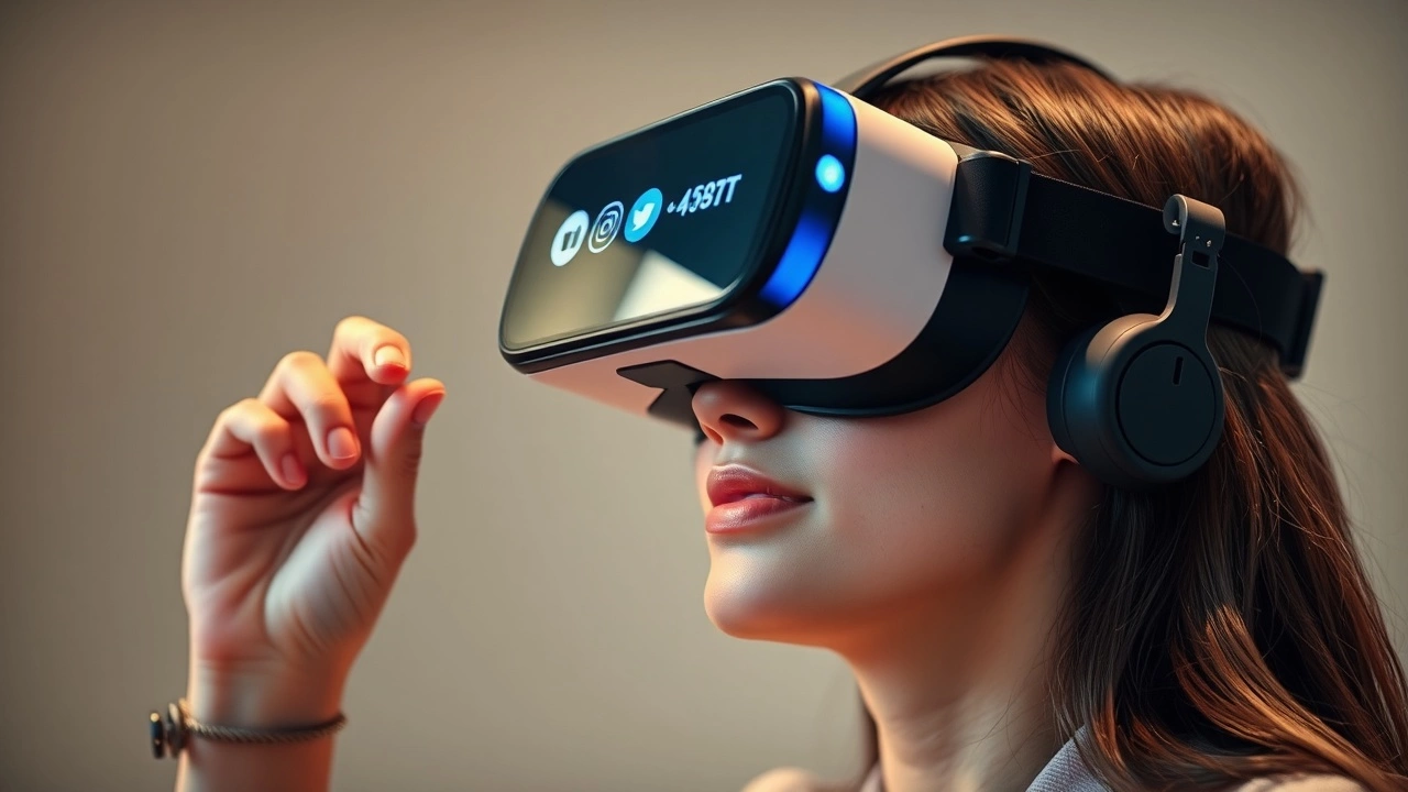 person utilisant un casque de réalité virtuelle sur les réseaux sociaux