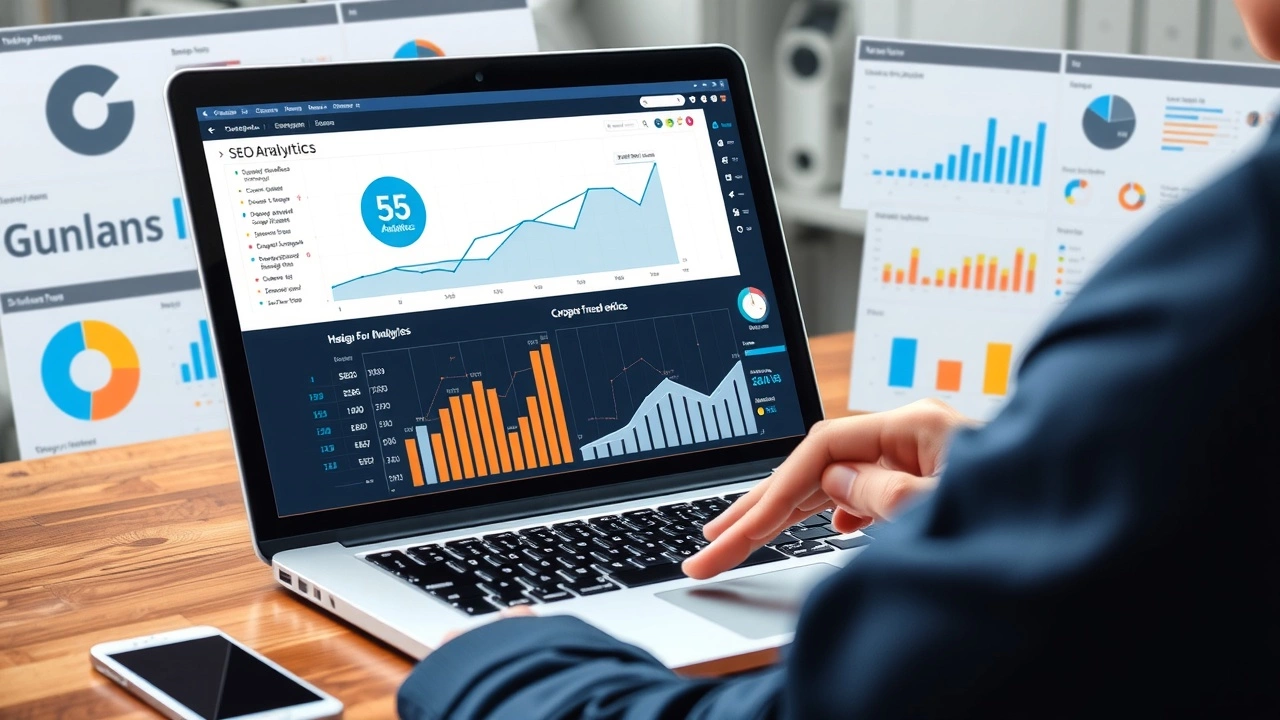 person utilisant un ordinateur avec des analyses SEO