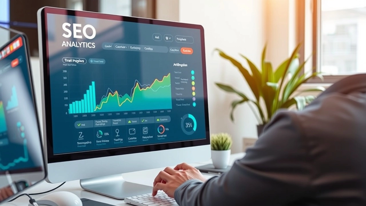person utilisant un ordinateur avec interface SEO AI