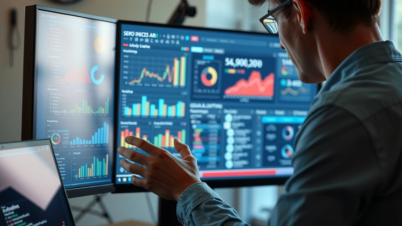 une personne analysant des données SEO avec des outils d'IA