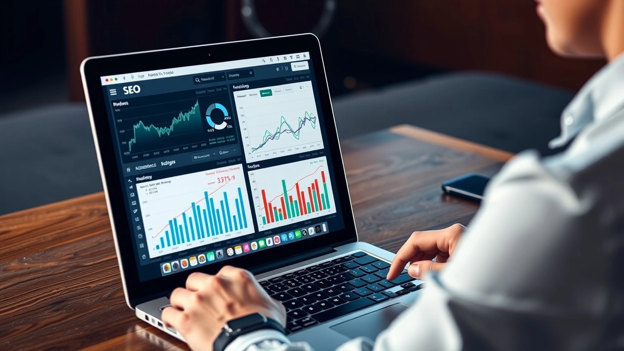 une personne analysant des données SEO sur un ordinateur portable