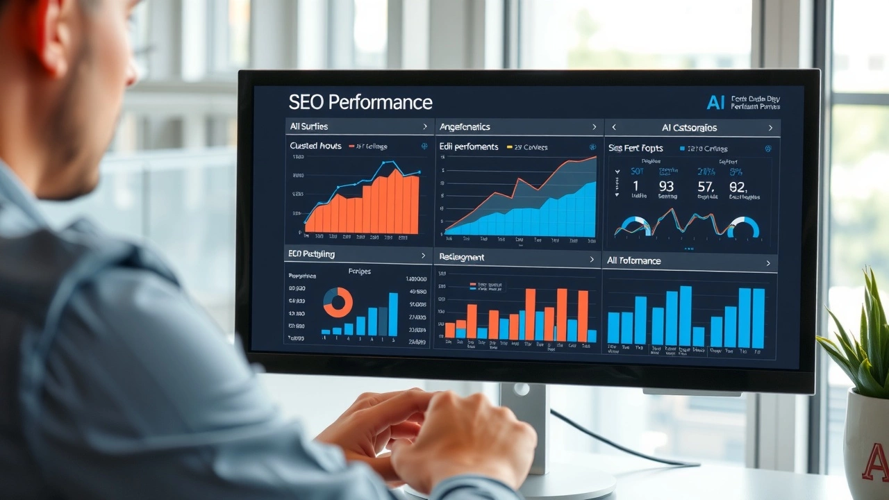 person devant un ordinateur avec des outils SEO