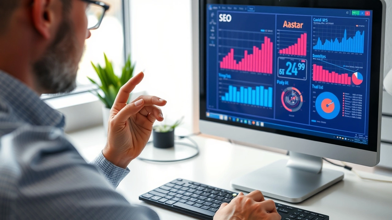 person analysant des données SEO sur un écran d'ordinateur